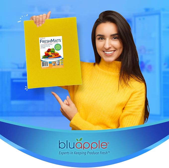 Bluapple FreshMats, Refrigerator Bin Liner, Fridge Drawer Mats, Crisper Life Extender Liner Keeps Produce Fresh Longer, Anti-Bruising, for Air Circulation, Washable & Reusable (4-Mats, 12x15, Yellow) - Image 7