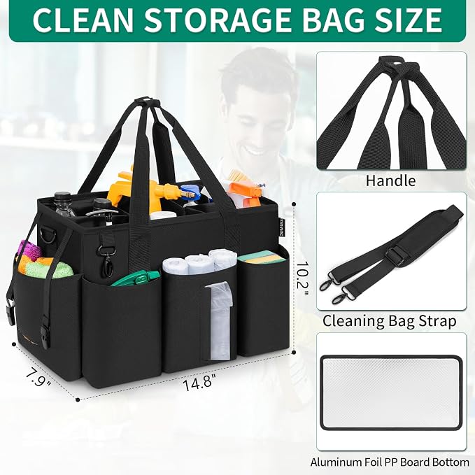 IBVIVIC Wearable Cleaning Caddy Bag for Cleaning Supplies, Black | Cleaning Organizer Tote Bag with Handle & Shoulder Straps Kitchen Cleaning Supplies Storage Bag for Cleaners & Housekeepers - Image 2