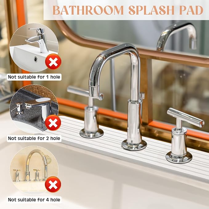 Teenyyou 3 Square Hole White Faucet Mat Kitchen Sink 16.14" x 4.49" | Bathroom Faucet Absorbent Mat,Diatomite Splash Guard,Quick Drying Drip Catcher,Hole 1.97",Holes Spaced About 1.97" - Image 3