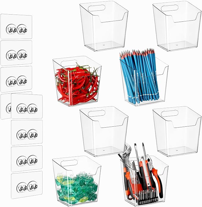 8-Pack Adhesive Cabinet Door Organizer Kitchen, Hanging Storage Bins, Stick on Small Wall Storage Container, Bathroom Floating Shelf Under Sink Caddy Spice Rack for Pantry Organizer, Office, Dorm - Image 9