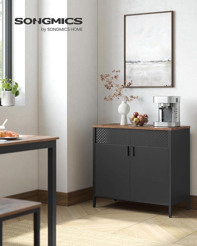 SONGMICS Set of 2 Storage Cabinets, Metal Cabinet, Sideboard with 2 Doors, 15.7 x 31.5 x 29.9 Inches, Magnetic Closure, Adjustable Shelf, Steel Frame, Rustic Brown and Black ULSC791B01 | Metal Cabinet, 15.7 x 31.5 x 29.9 Inches, Magnetic Closure, Adjus... - Image 4