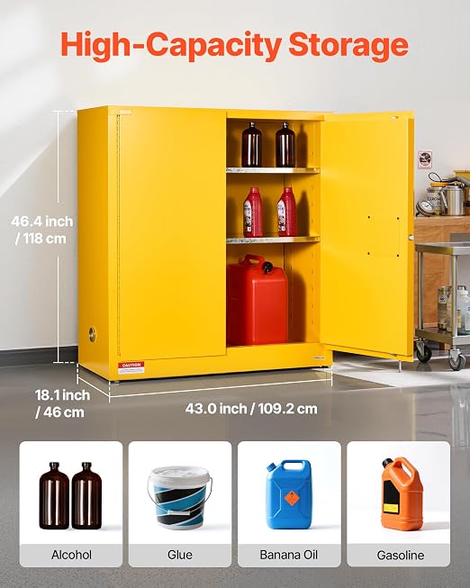 VEVOR Flammable Cabinet 18" x 43" x 46", 29 Gallon Flammable Storage Cabinet with Adjustable Shelf, Cold-Rolled and Galvanized Steel Fire Cabinets, for Commercial Industrial Home Use, Yellow - Image 3