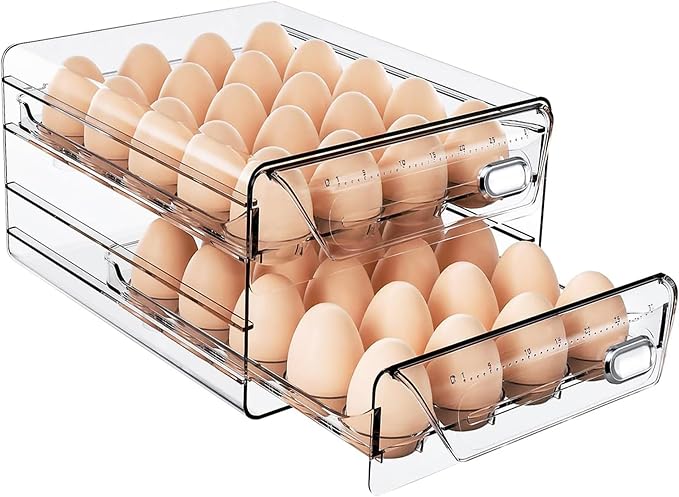 HIYOHIYO Clear 40 Grid Egg Holder for Fridge, with Drawers, 2-Tier | with Time Scale Marking | Large Capacity | Stackable | Sturdy Eggs Container for Refrigerator and Countertop by HIYOHIYO