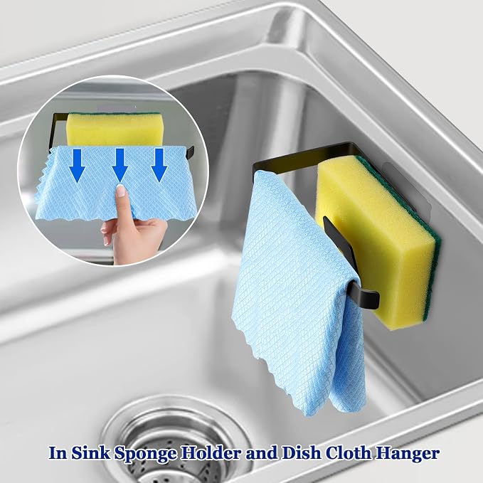 GAViA Sponge Holder for Kitchen Sink, Removable Stainless Steel Sink Caddy | Black Sponge Holder, Rustproof Brush Holder,Self-Draining Sink Organizer Rack,Inside Sink, Wall-Mounted, No Drilling - Image 2