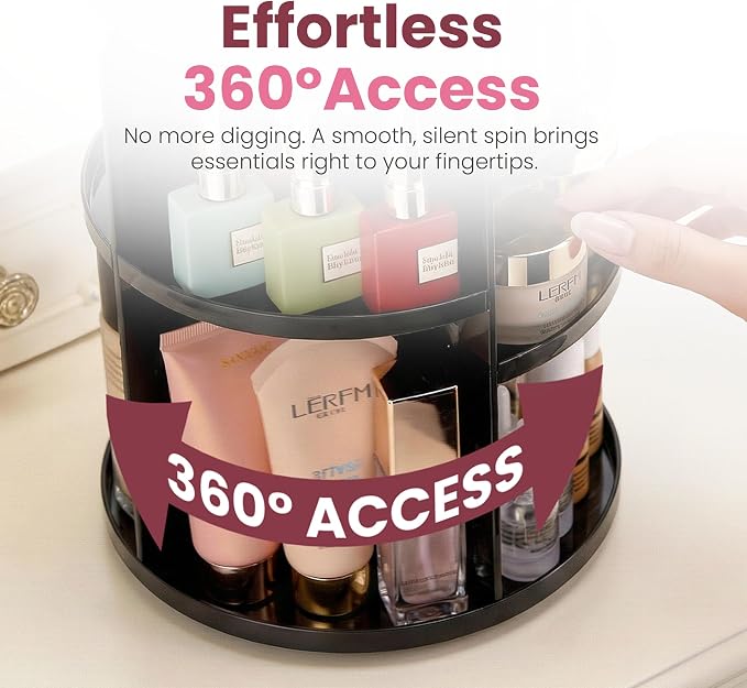 Masirs 360 Rotating Makeup Organizer Countertop, Adjustable Shelf, Black | 360-Degree Rotating Makeup Organizer, Adjustable Shelf Height, Cosmetic Perfume Skincare Storage, Vanity Countertop, Black - Image 3