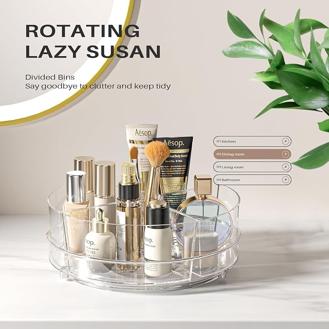 Lazy Susan Organizer, 9 inch Rotating Storage Organizer with Removable Bins | 360 Degree Rotating Storage Organizer with 4 Removable-Bins,Turntable Organizer for Fridge, Kitchen, Vanity, Cabinet - Image 5
