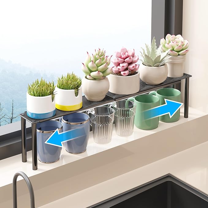 Window Sill Plant Shelf,Expandable Narrow Shelf Organizer for Over the Sink | Expandable from 15.3-25.9", Narrow 3.5" design, Large lower‑level space, Rust-resistant steel holds 22lbs, Simple assembly by Unknown