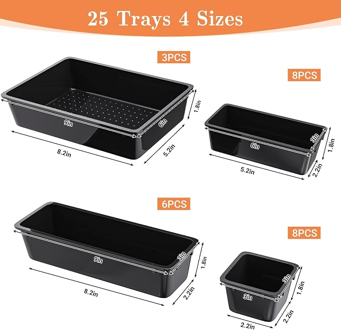 SpaceHacks 25 PCS Plastic Drawer Organizer, 4-Size Versatile Organizer Trays & storage Bins - Image 2