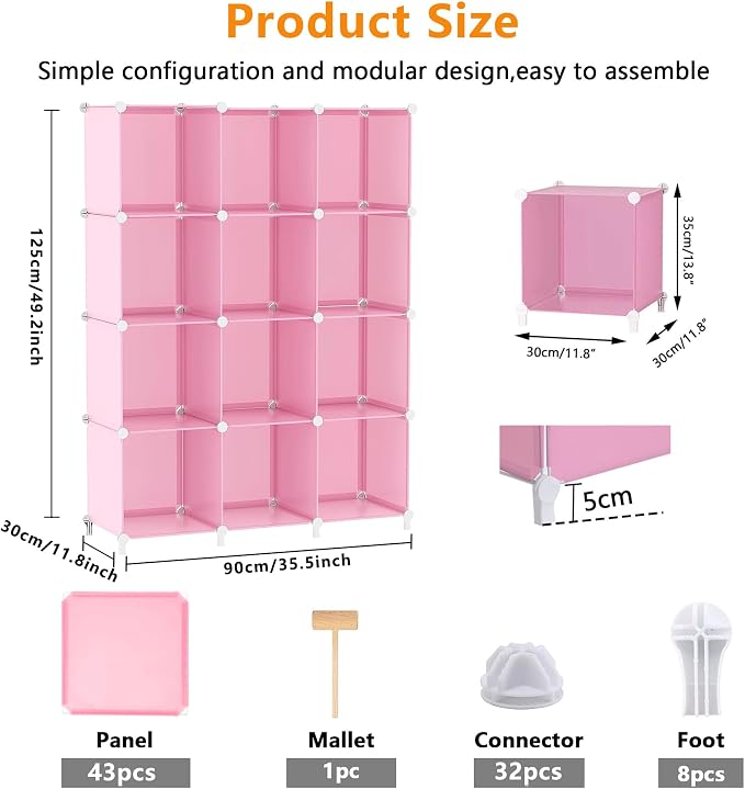 AWTATOS 12 Cube Storage Organizer, Closet Organizers Storage Shelves, Pink | Portable Closet Organizers, DIY Stackable Storage Cubes Shelves Bookshelf, Plastic Clothes Shelving for Home, Bedroom - Image 3