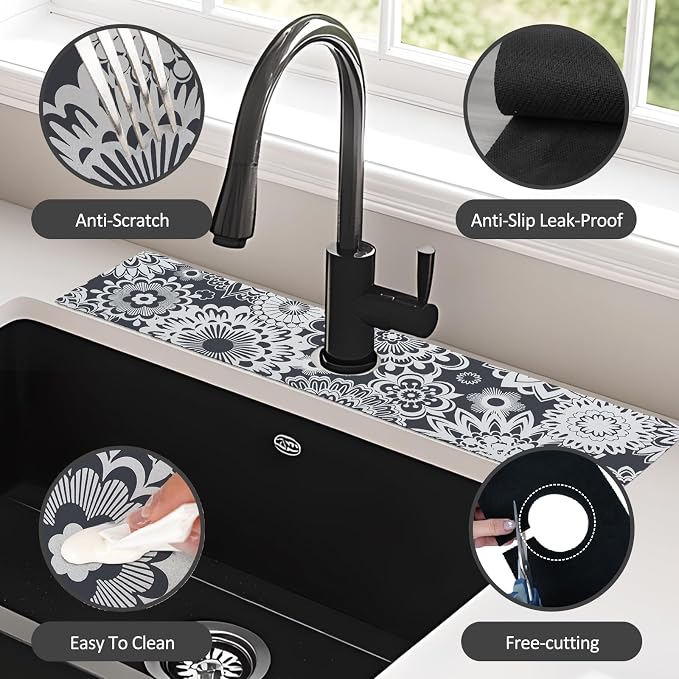 24" X 5.5" Kitchen Sink Splash Guard Faucet Mat Mandala Super Absorbent Fast Drying Faucet Guard & Draining Mat Sink Splash Guard Behind Faucet for Kitchen, Bathroom - Image 6