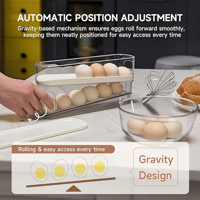 Rolling Egg Holder for Fridge, Egg Dispenser for Refrigerator, Automatic Rolling Storage Container for Countertop, Kitchen & Outdoor Use (3.35"x3.74"x11.02") 2 Pack - Image 6