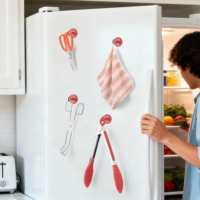FINDMAG Magnetic Hooks for Cruise Cabins, 110lbs Magnetic Hooks | Cruise Ship Magnets for Grill, Classroom Organization, Strong Fridge Magnets, Office Supplies, 6 Pack, Red - Image 4
