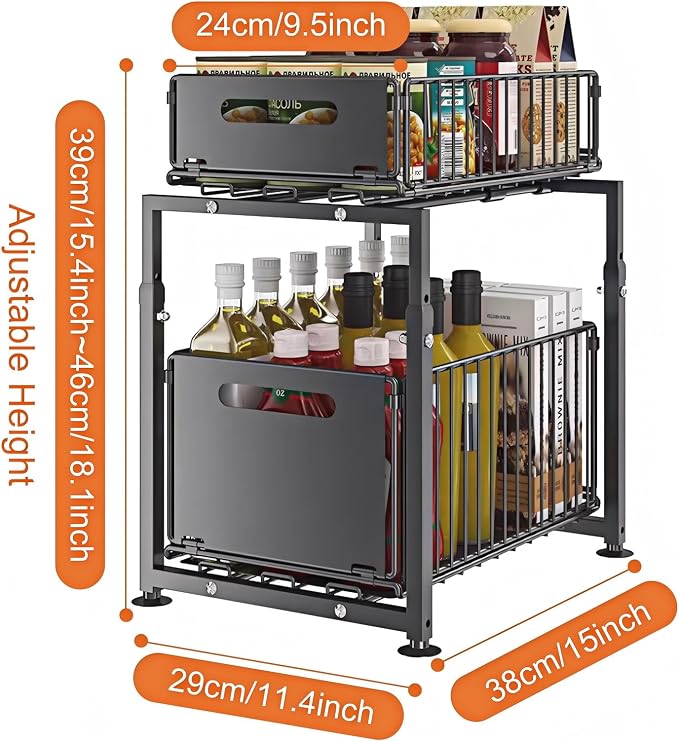 Under Sink Organizer, 2-Tier Multi-Use Kitchen and Bathroom Organizers and Storage, Slide Out Thickened Metal Under The Sink Organizer for Kitchen Bathroom Pantry (Style A Black, 1 Pack) - Image 4
