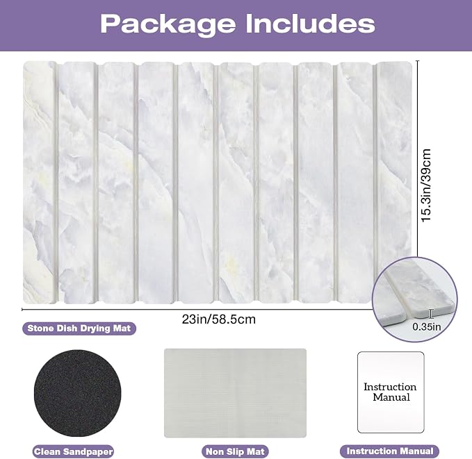 Elegant Grey Marble Drying Mat, Collapsible & Extra Large Absorbent Diatomite Stone Tray for Kitchen Counter, Quick Dry Dish Drying Pad for Dishes, Cups, Pots & Utensils 24”x16” - Image 2