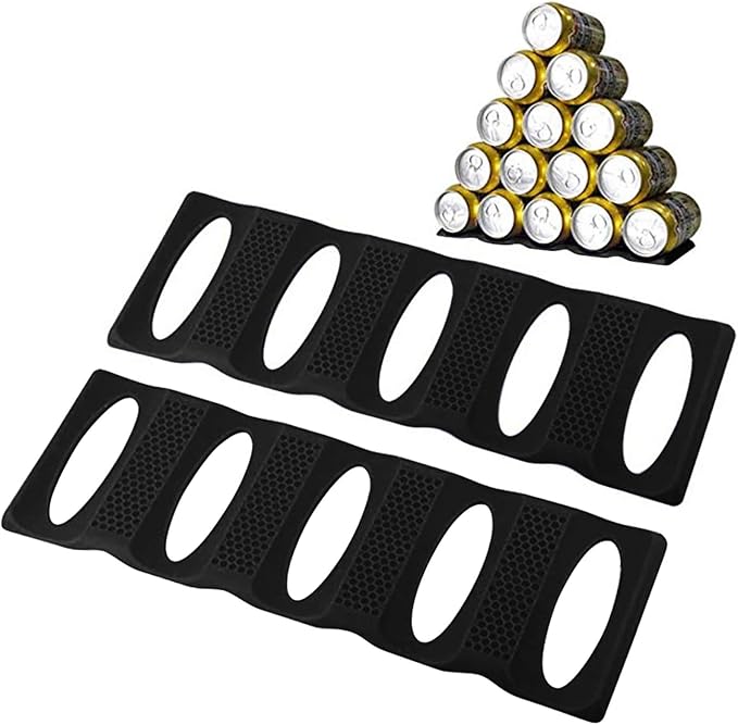 Webake Fridge Organizer Can Organizer for Pantry Organization and Storage, 2 Pack Silicone Beer Bottle Rack for Kitchen Refrigerator Cabinet Countertop, Stackable Soda Can Holder Space Saver (Black) by Webake