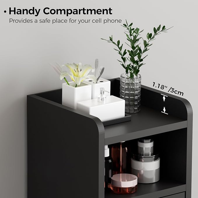 BEWISHOME Small Bathroom Storage Cabinet, 2 Doors Narrow Bathroom Cabinet | Storage Cabinet with Adjustable Shelves, Narrow Toilet Paper Cabinet 7.9"D x 7.9"W x 31.5"H, for Small Spaces, Black YYG03B - Image 8