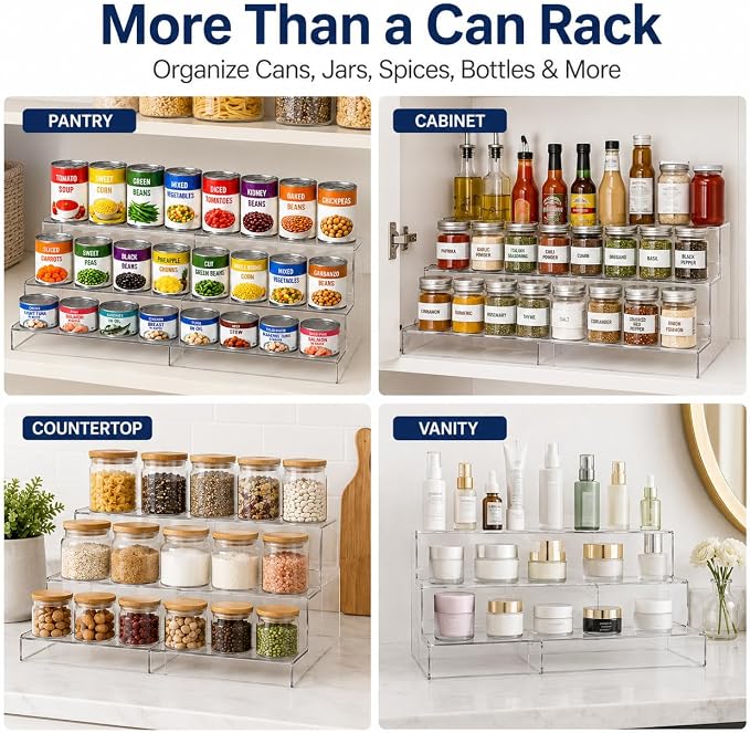 Expandable Can Rack Organizer for Pantry:3-Tier Clear Acrylic Canned Food Storage Holder, Adjustable Pantry Shelf for Kitchen Cabinet & Countertop, Holds Up to 24 Cans - Image 7