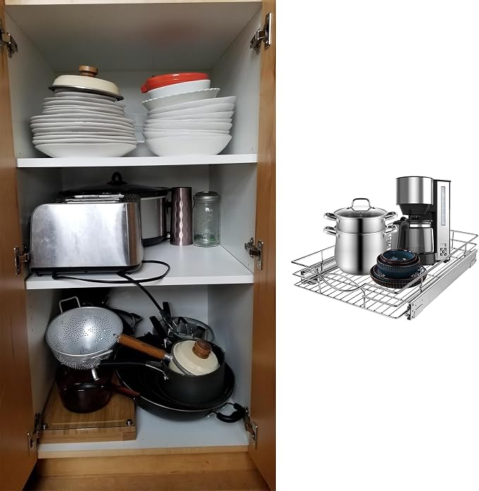 Sikarou Pull Out Cabinet Organizer, Heavy Duty Kitchen Cabinet Pull Out Shelves, Slide Out Wire Basket for Kitchen Cabinets, Bathroom, Pantry, Chrome Finish (11 * 17 in) - Image 6