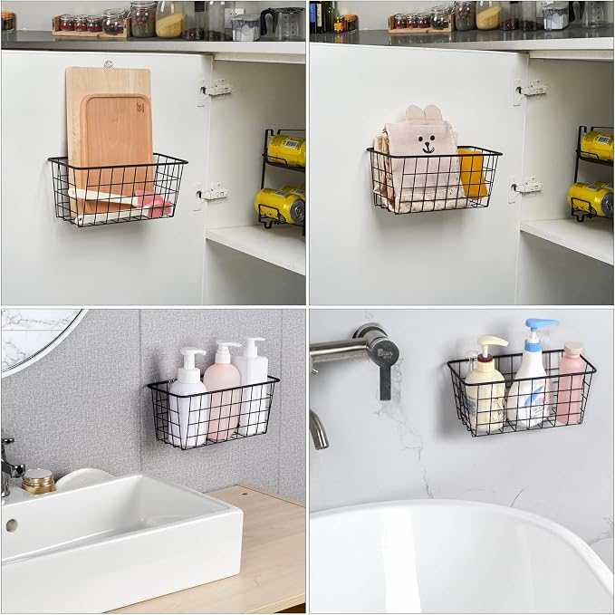 Toplife Adhesive Hanging Wall Baskets,Kitchen Cabinet Door Organizer 2 Pack | No Drilling,Over the Cabinet Cupboard Door,Bathroom, Kitchen Storage,Pantry Organization,Space-Saving - Image 6