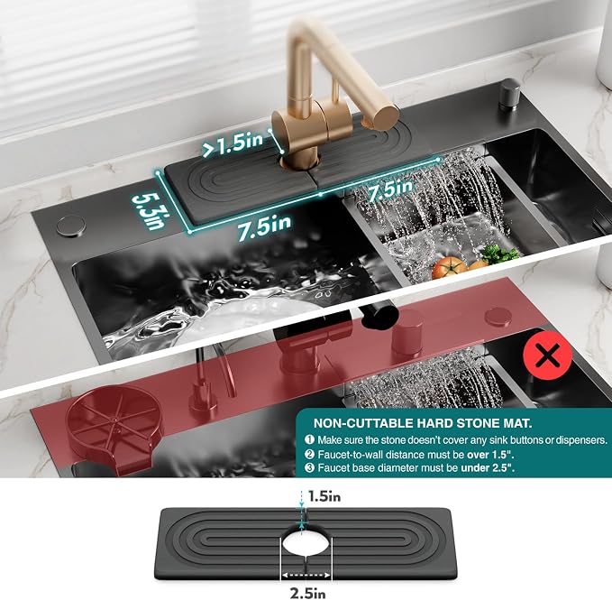 Faucet Mat for Kitchen Sink - Wider Diatomite Fast Drying Stone Sink Tray, Super Absorbent, Prevents Moisture Buildup - Faucet Splash Guard for Bathroom Counter (Dark Grey, 15x5.3inch) - Image 4
