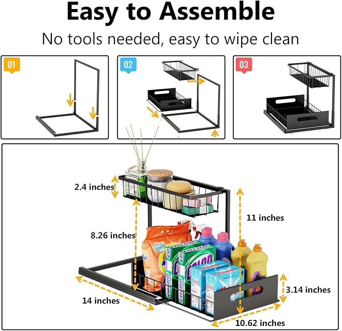 Ceetug Slide Out Under Sink Organizers and Storage, Black, 1 Pack | 2 Tier, Sturdy Metal, Cabinet Organizer, for Kitchen Bathroom - Image 5