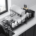 Kitsure Extendable Dish Drying Rack, 19.2"-26.7" L x 12.9" W, 2-Tier | Large Dish Rack, Multifunctional Dish Rack for Kitchen Counter, Anti-Rust Dish Drainers with Cutlery & Cup Holders, Black by Kitsure