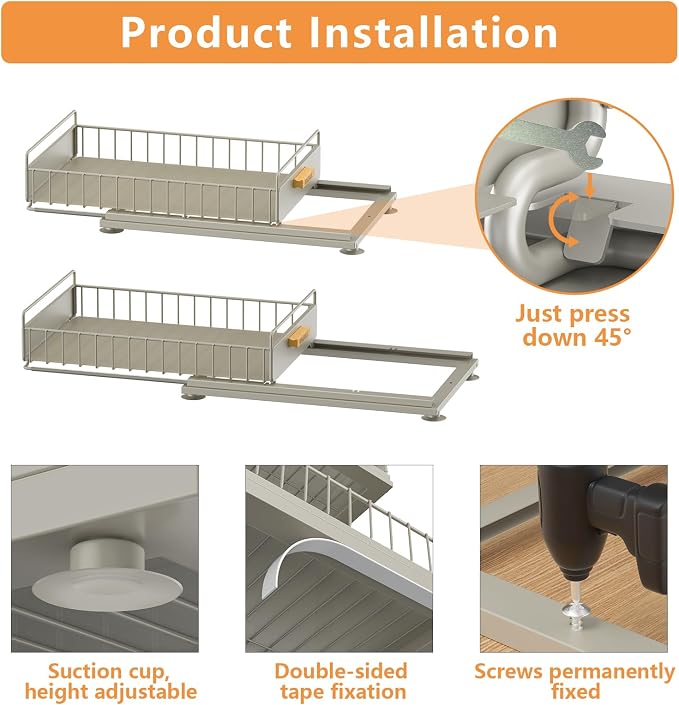 Under Sink Organizer, 2 Packs Under Sink Organizers and Storage, Slide Out Pull Out Cabinet Organizer Shelf with Metal Drawers for Kitchen Bathroom Pantry, Gray - Image 2
