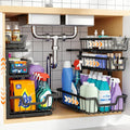 Under Sink Organizer, 2-Pack 3-Tier Height Adjustable Thickened Metal Pull out Cabinet Organizer Shelf, Slide out Storage Drawer Rack for Bathroom Kitchen Pantry Home Laundry Organization (Black) by Unknown