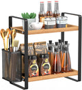 2-Tier Coffee Bar Organizer With Basket,Wooden Counter Shelf for Coffee Bar Accessories,Kitchen Spice Rack Organizer for Countertop-Brown by LemikkleDirect