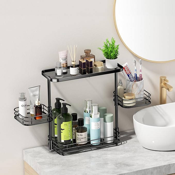 VITVITI 3 Tier Bathroom Organizer Countertop, Counter Storage Shelf, Black | Metal Wire Bathroom Vanity Mesh Bath Room Sink Kitchen Rack with 360 Rotating Basket - Image 4