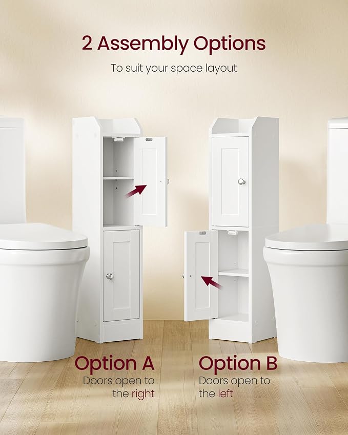 VASAGLE Storage Cabinet Slim with Reversible Doors, 2 Doors，Cloud White | Small Storage Corner Floor Cabinet, Narrow Orgnizer, Adjustable Shelves, Cloud White, Siren Collection, UBBK312WB01S - Image 4
