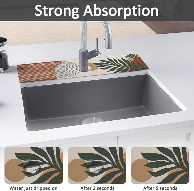 24" X 5.5" Kitchen Sink Splash Guard Faucet Mat Boho Super Absorbent Fast Drying Faucet Guard & Draining Mat Sink Splash Guard Behind Faucet for Kitchen, Bathroom - Image 3