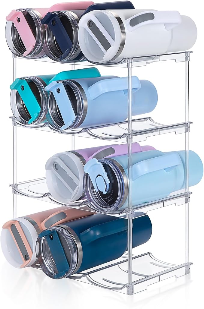 spospo Stackable Water Bottle Organizer for Stanley 40 oz Tumbler | Water Bottle Holder for Cabinet, Pantry Kitchen Organizers and Storage for Stanley Cup Accessories, Tumbler Organizer, 4 Pack by SPOSPO
