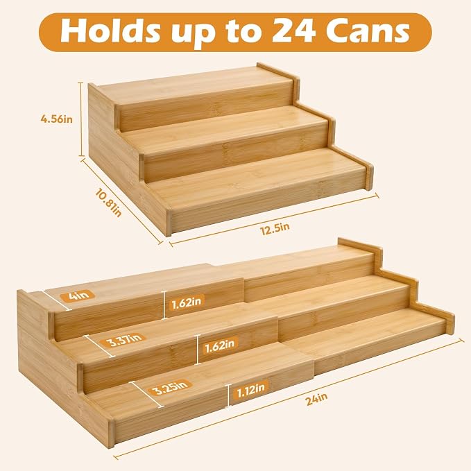 Artcochan 3 Tier Expandable Bamboo Can Rack Organizer for Pantry，Adjustable Pantry Organizers Holds Up to 24 Soda Cans,Canned Food Storage for Kitchen Cabinet Countertop - Image 2