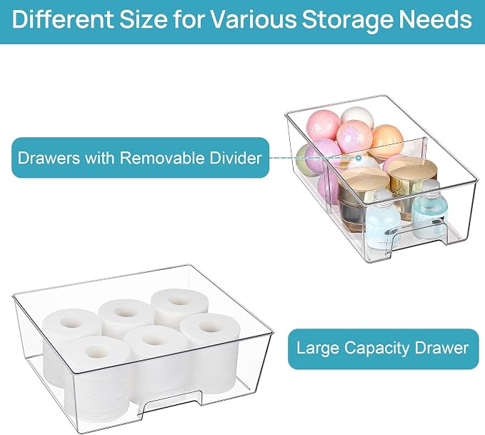 Vtopmart Clear Stackable Storage Drawers, 5 Pack Wide Storage Set | Wide and Small Pull-Out PET Drawers Designed for Large and Small Item Sorting, Cabinets, Closets, Pantry - Image 8