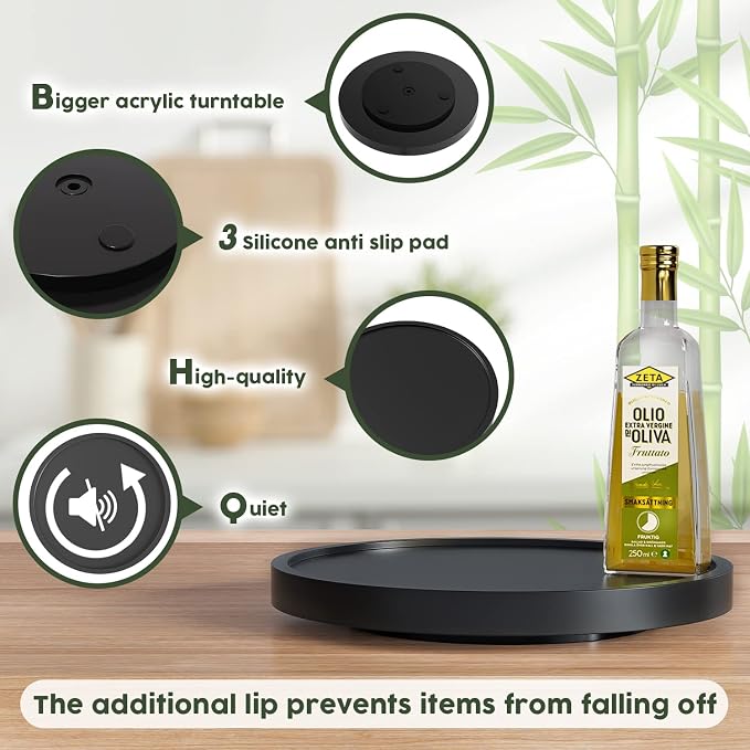VeyFey Turntable Vanity Tray, 10 Inch Bamboo Countertop Organizer | Perfume Candle Tray for Kitchen Sink, Keep Glass Sponge and Soap, Bathroom Coffee Table Decorative Organizer, Black - Image 6