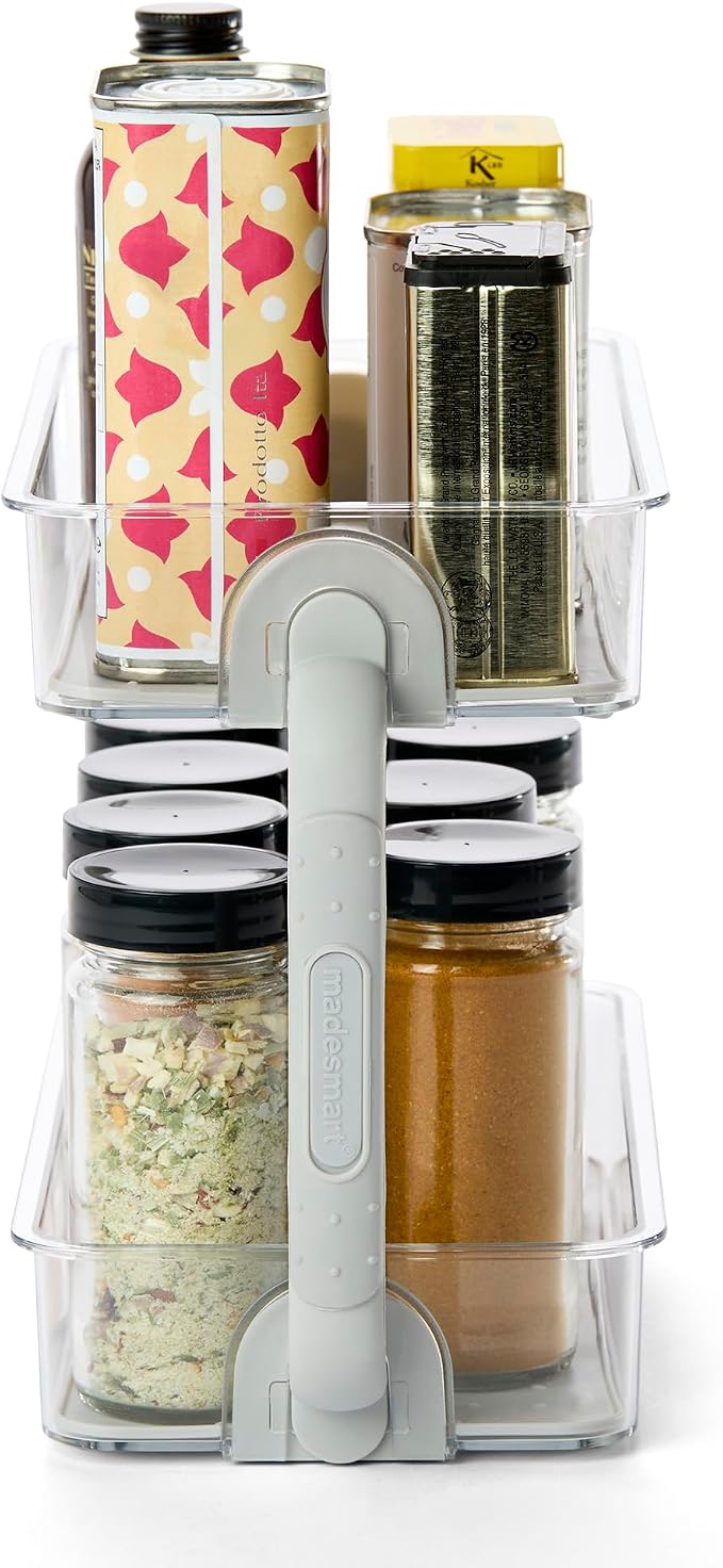 madesmart Tiered Spice Organizer, 8 Jars for Kitchen Essentials, Vertical Storage for Salt, Pepper, Cayenne, Soft-Grip Lining, Dual Handles, Grey (Pack of 3) - Image 5
