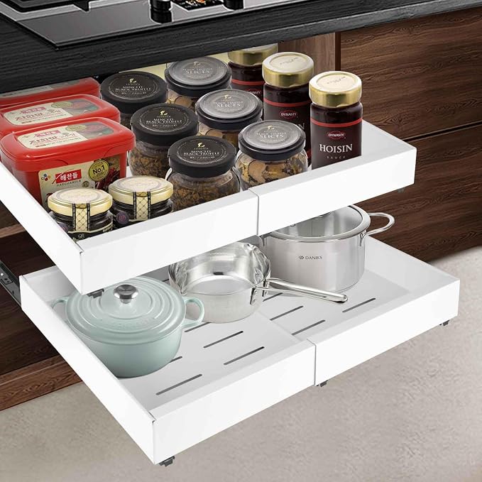 21" Deep Expandable Pull Out Cabinet Organizer,(12"-20")Slide Out Drawers For Kitchen Cabinets,Adhesive With Nano Film, Peel and stick Pull Out Drawers For Cabinets In Kitchen, Pantry (white,1PACK) - Image 8