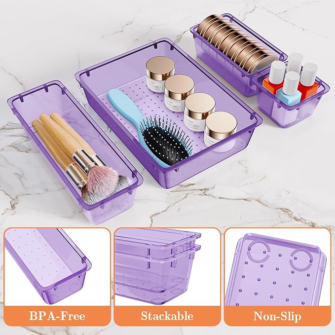 SpaceHacks 25 PCS Plastic Drawer Organizer, 4-Size Versatile Organizer Trays & storage Bins - Image 3