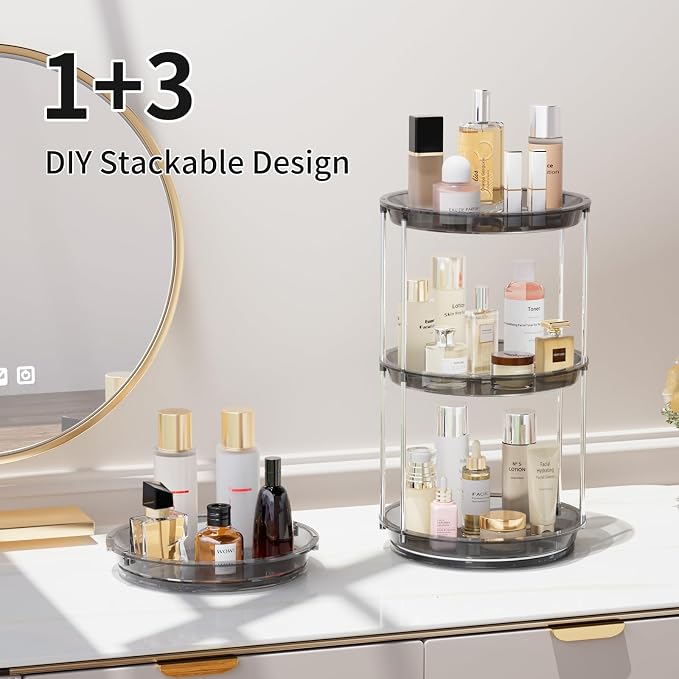 Rotating Makeup Organizer, Perfume Skincare Holder, 2 Tier 9 Inch, Gray | 360° Smooth Spinning Vanity Tray, Large Capacity, Space-Saving Cosmetics Storage for Bathroom Countertop, Dresser - Image 7