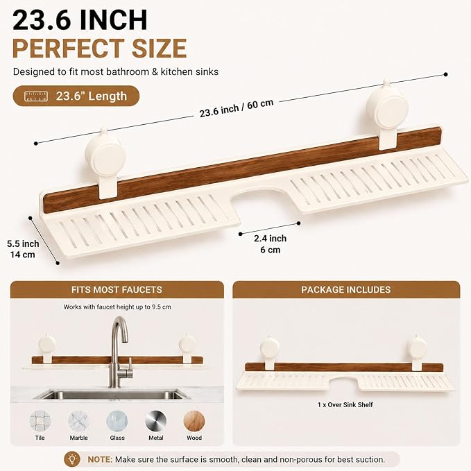 Bathroom Over Sink Shelf, 23.6 Inch No Drill Sink Organizer | Bathroom Counter Storage Rack for Toothbrush, Soap, Skincare and Accessories - Image 2