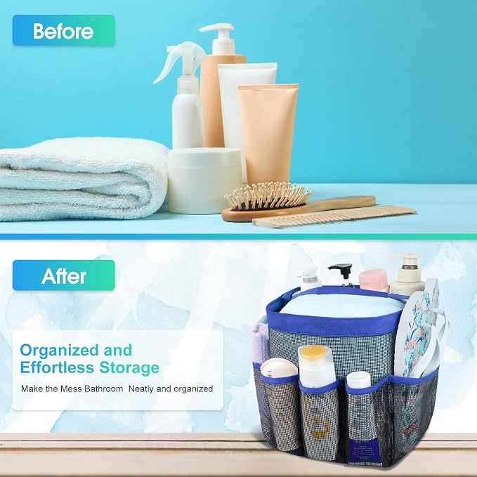 Mesh Shower Caddy Portable - 9 Pockets for College Dorm Room Essential | Large Capacity Mesh Shower Caddy with 9 Pockets, Portable Hanging Toiletry Bag for College Dorm, Gym, Camping and Beach - Image 5