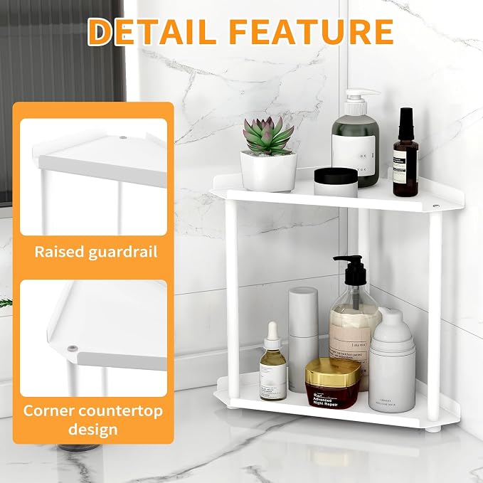 Jesginboo 2 Tier Bathroom Counter Organizer, Vanity Organizer Corner Shelf | Skincare, Makeup Countertop Organizers, Kitchen, Bathroom Counter Storage, White - Image 4