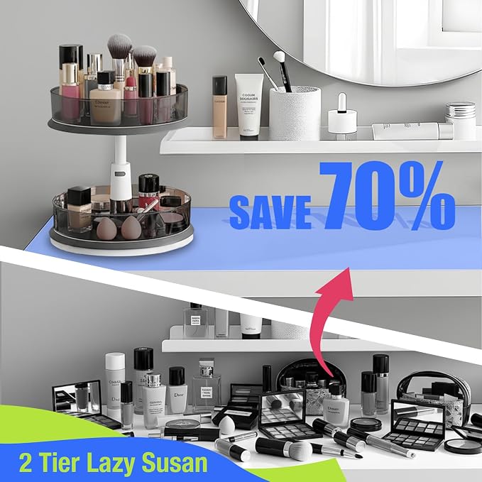 Lazy Susan Organizer for Medicine 2 Tier Pill Bottle Turntable | Clear Grey, 11 Inch, for Vitamin, for Cabinet, for Pantry, with Large Spice Rack - Image 4