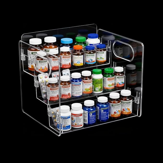 3-Tier Vitamin Storage Organizer, Organizer For Vitamin Bottles And Medicine Bottle, Vitamin Bottle Organizer For Countertop, Bathroom Cabinet Storage Items Are Clearly Visible (1, 14x8.3x7.9) - Image 5