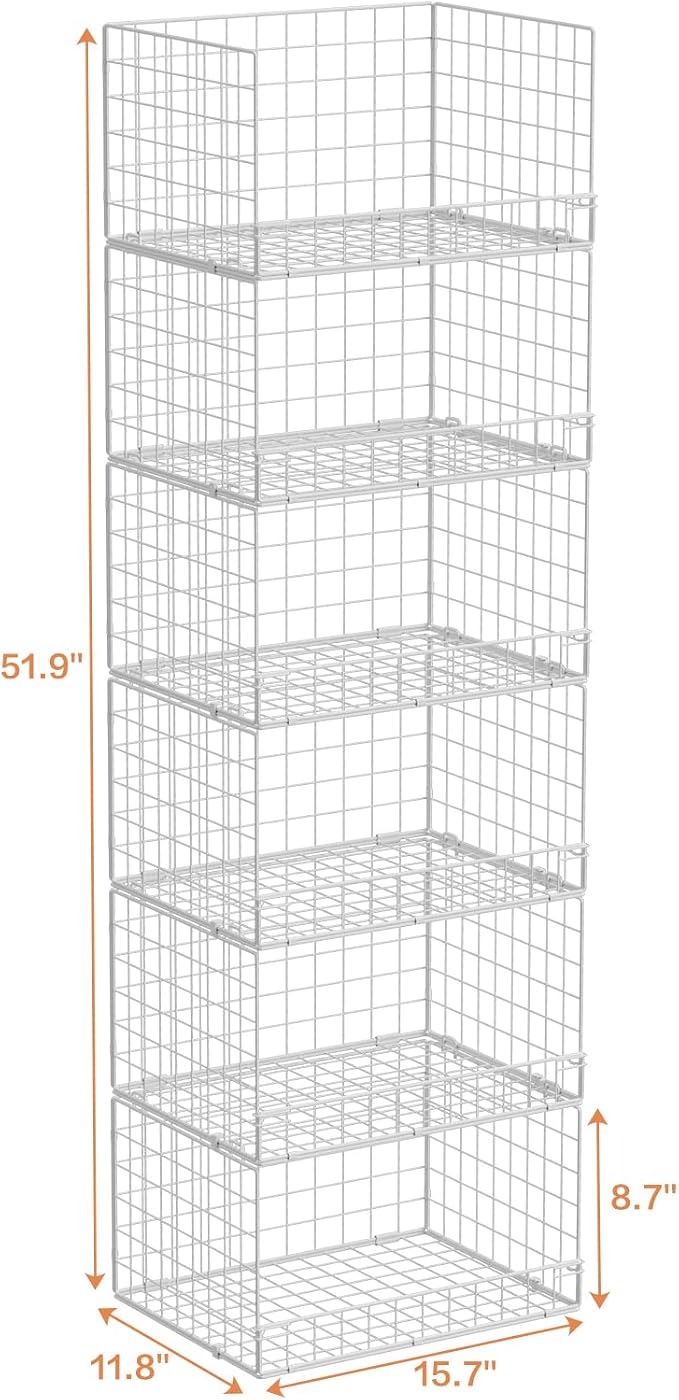 Yociyoga 6-Tier Stackable Closet Organizers and Storage Shelves, Closet Shelf Organizer Basket Bins, Foldable Sweater Storage for Clothes Organizer System, White（Patent No. 30022416） - Image 3