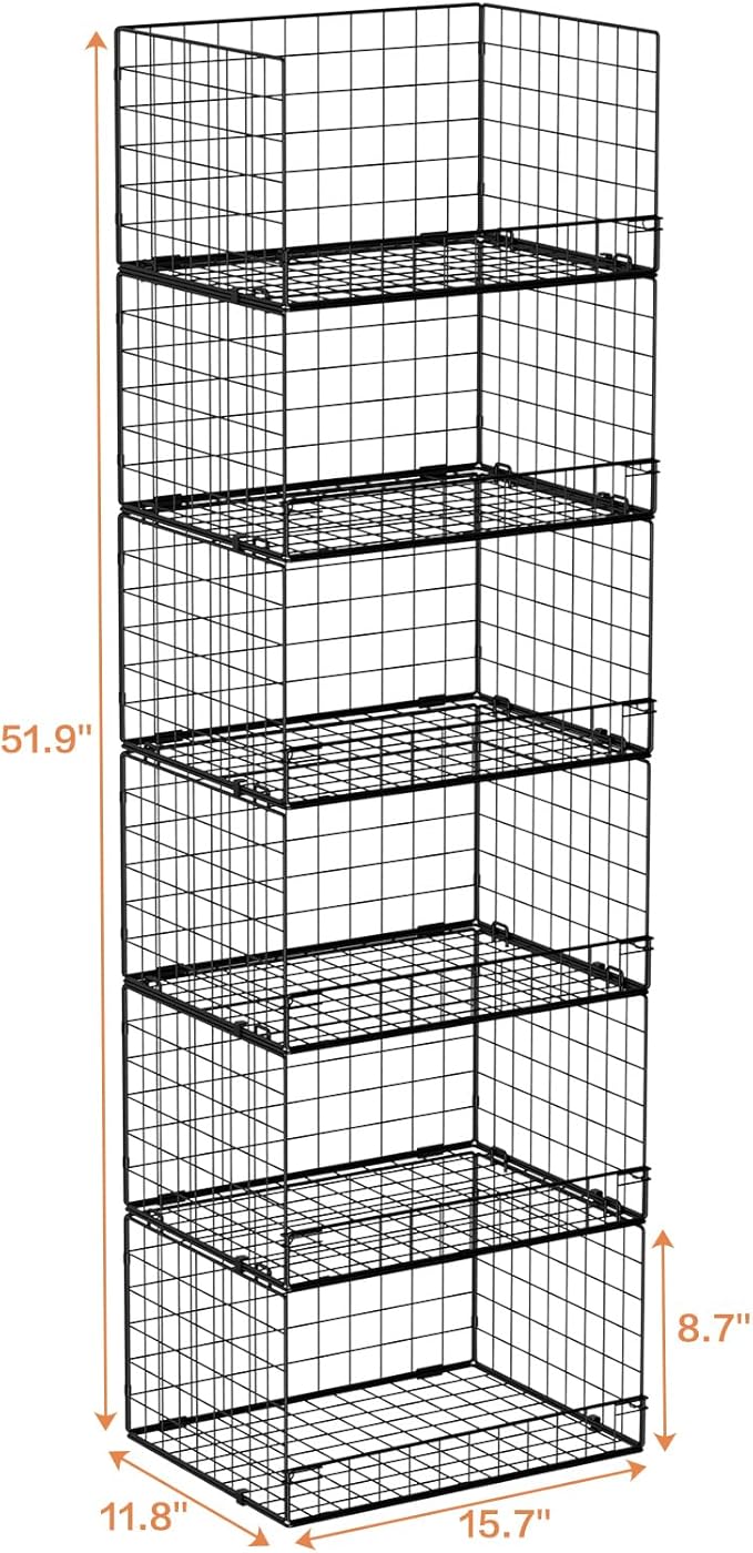 Yociyoga 6-Tier Stackable Closet Organizers and Storage Shelves, Closet Shelf Organizer Basket Bins, Foldable Sweater Storage for Clothes Organizer System, Black（Patent No. 30022416） - Image 3