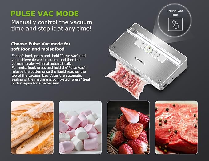 Bonsenkitchen Vacuum Sealer Machine, Built in Cutter & Bag Storage | Functional Food Vacuum Sealer with Accessory Hose, for Meal Prep, Sous Vide, Bulk Storage,1 Roll & 5 Vacuum Bags - Image 4