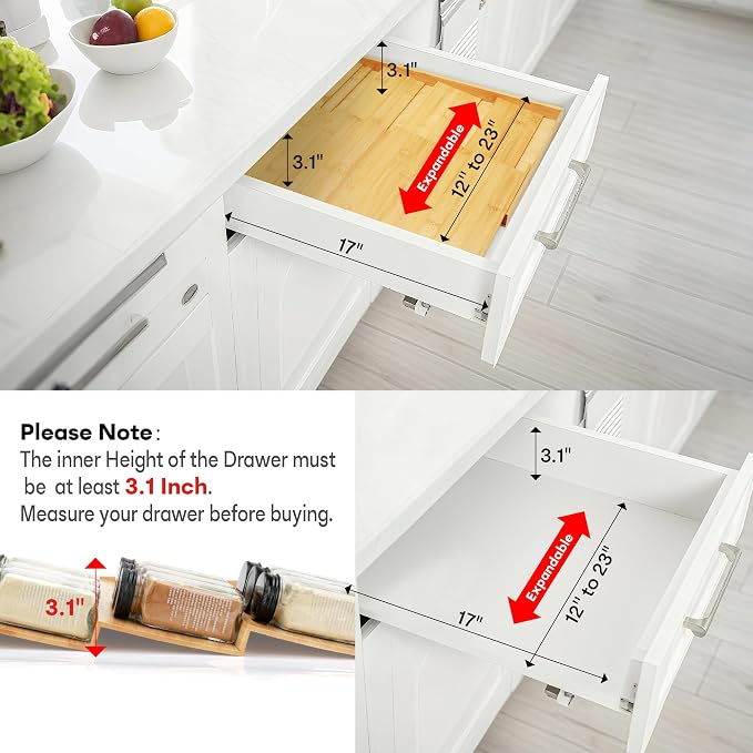 Bamboo Spice Drawer Organizer, 4-Tier Spice Rack for Cabinet | 12"-23" Expandable,No Assembly,Seasoning Storage Insert,(Need 3.1” Deep Drawer) Spice Organizer for Drawer,Jars Not Included - Image 4