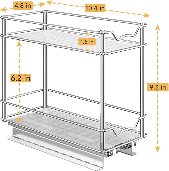 MUDEELA Pull Out Spice Rack for Inside Cabinet, 2 Tier Chrome Spice Organization for Cabinet, Vertical Sliding Out Spice Rack Organizer for Seasoning, 10.4''D×4.8''W×9.3''H - Image 6